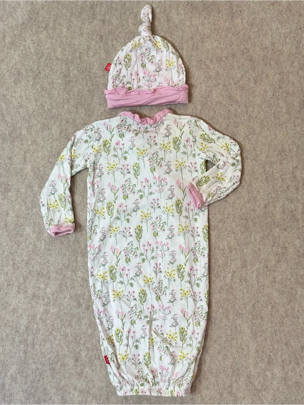 +Magnetic Me Floral Sleep Gown Knot Hat Set Newborn 3M Baby Girl Modal Ruffle